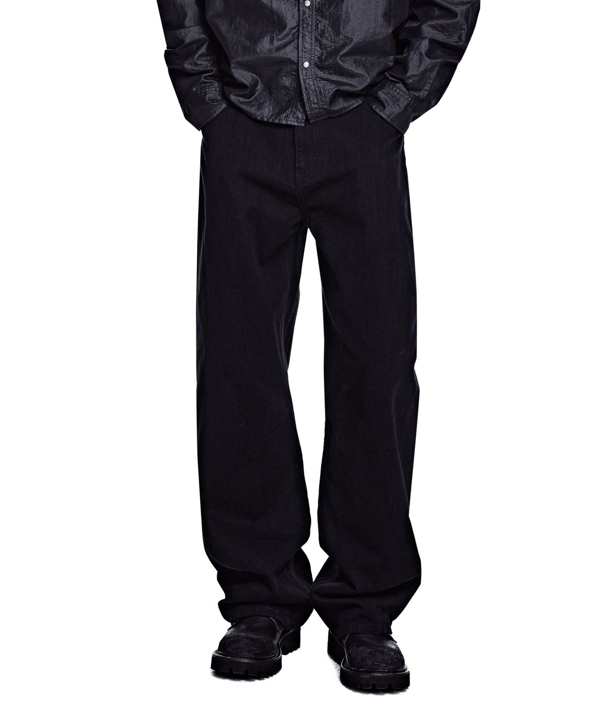 세컨모놀로그(SECONDMONO) [옷미새 미홀 콜라보]Curved Tapered Barrel-Fit Pants [COTTON BLACK]_SEPT092BLACK