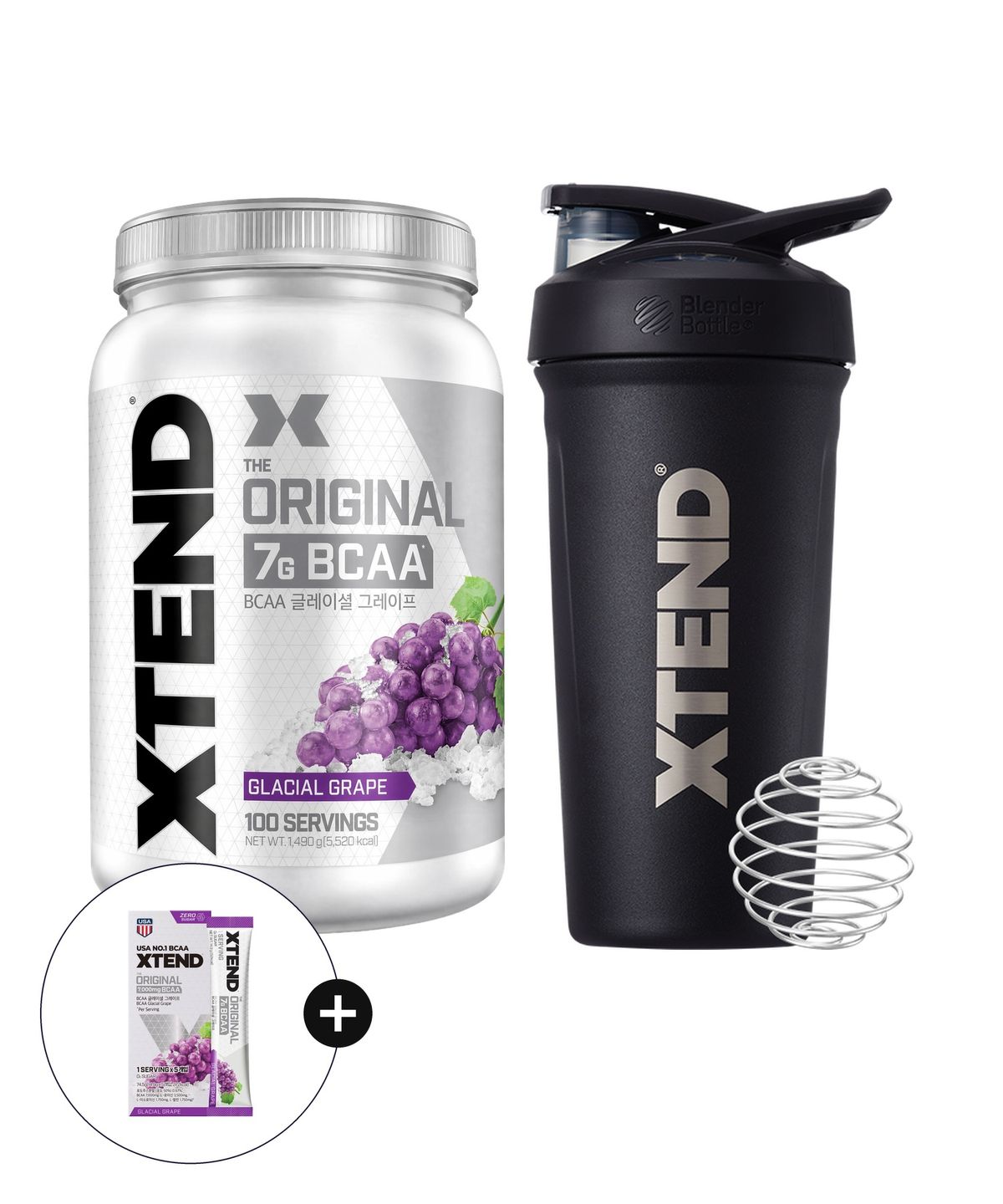 엑스텐드(XTEND) [단독기획세트] 고함량 bcaa 7000mg 엑스텐드 제로슈가  포도 100회 +스트라다 인슐레이티드 710ml(블랙)+5회분증정