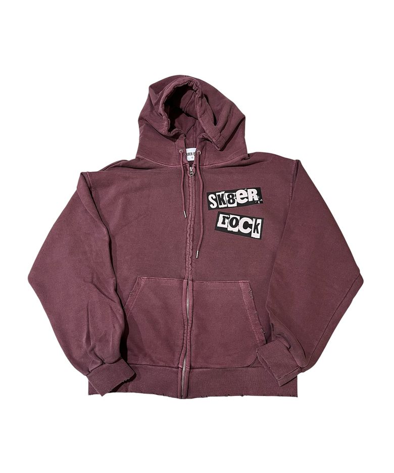 Sk8 Pigment Distressed Zip Hoodie (washed wine)
