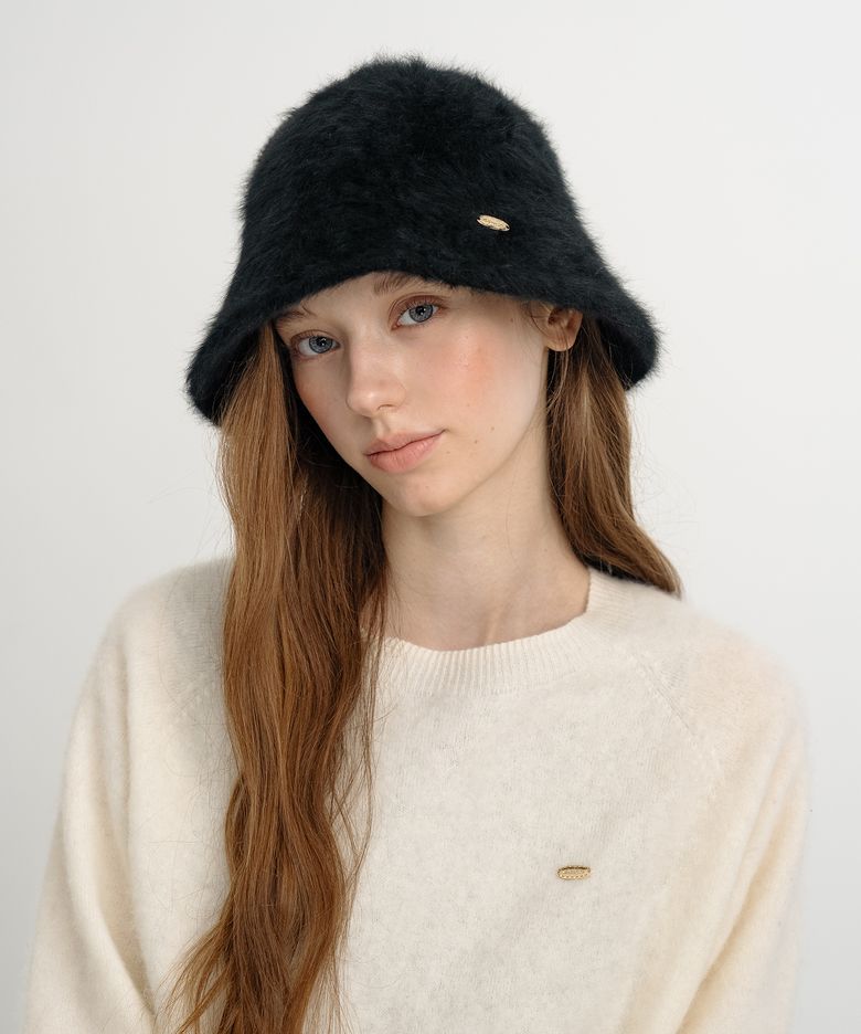 Soft Angora Cloche Hat - Black