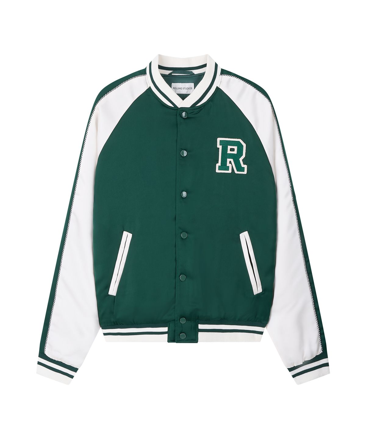 롤링스튜디오(ROLLINGSTUDIOS) SATIN SOUVENIR JACKET GREEN/IVORY