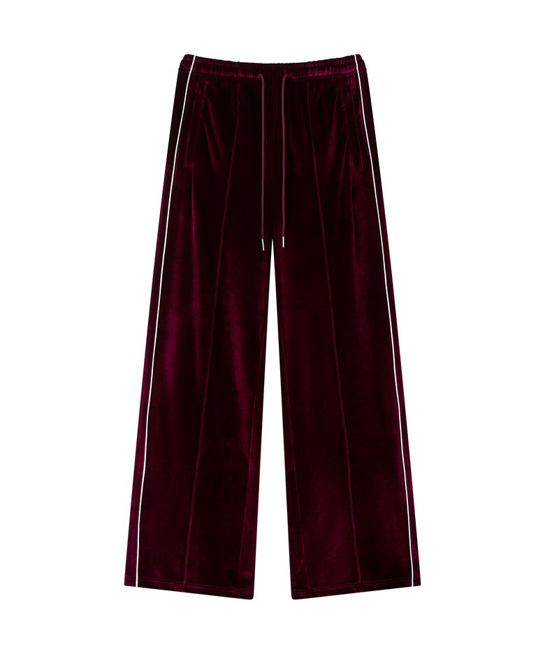 VELOUR FLARE TRACK PANTS BURGUNDY