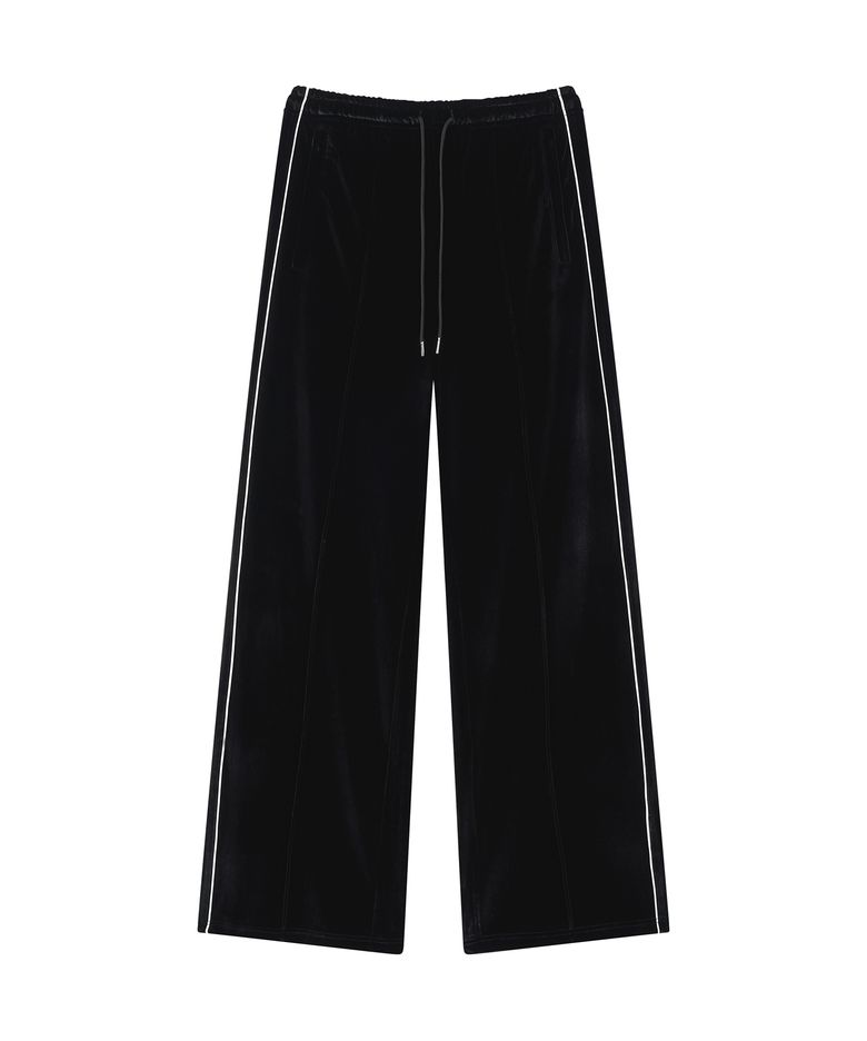 VELOUR FLARE TRACK PANTS BLACK