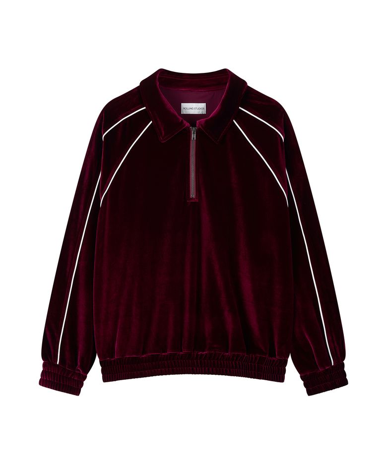 VELOUR HALF ZIP BURGUNDY