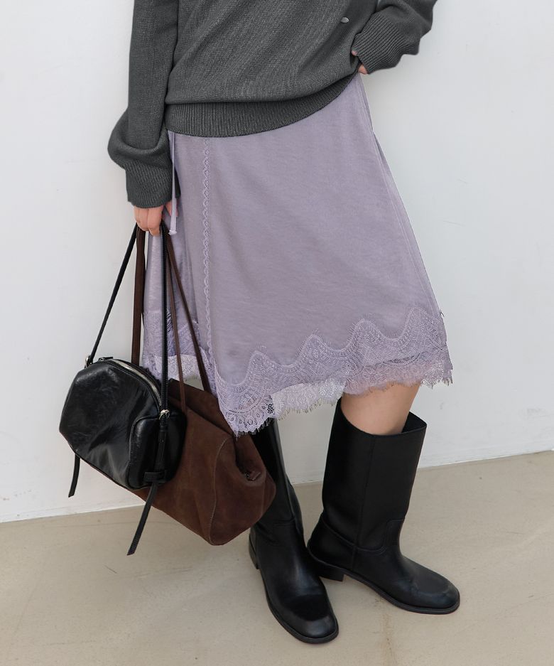 (SK-5119)SATIN TRIM LACE WRAP SKIRT
