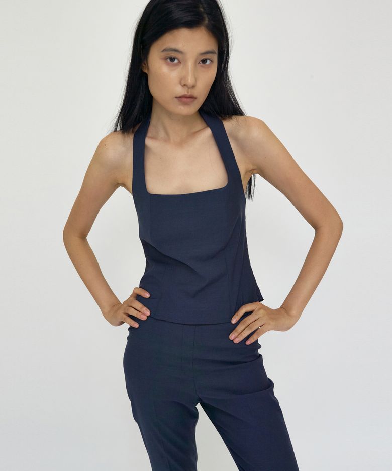 WOOL HALTER TOP NAVY
