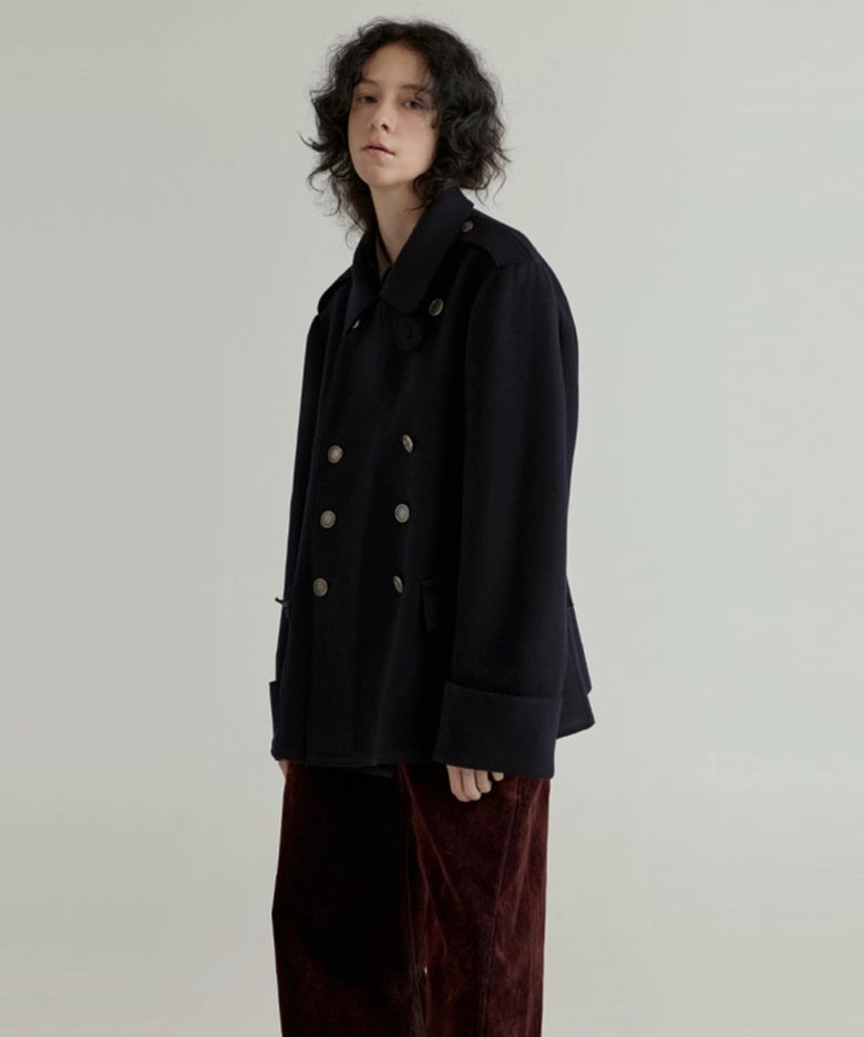 WOOL 오버사이즈 오피서 코트 다크네이비 0200