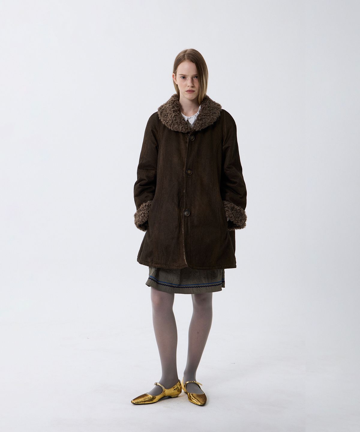 코스모스(COSMOSS) REVERSIBLE VINTAGE FUR COAT (GREYISH BROWN)
