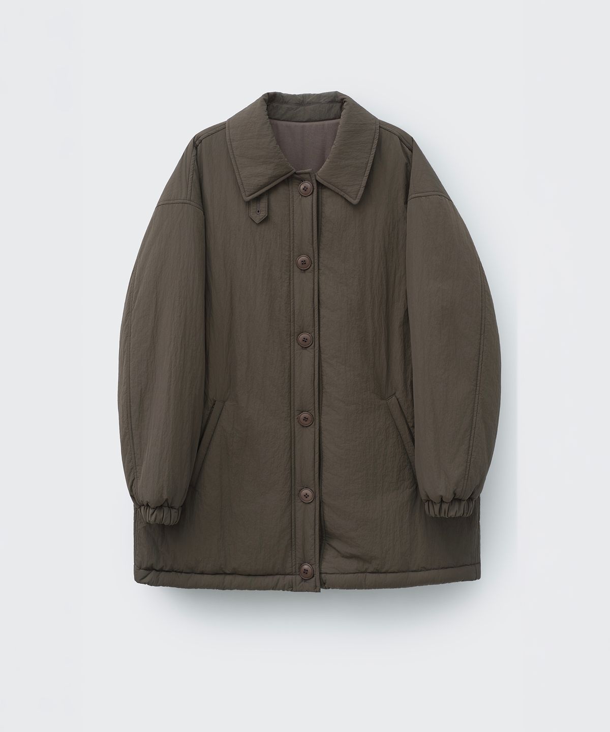 코스모스(COSMOSS) COLLAR SHIRRING PADDING JACKET (GREY BROWN)