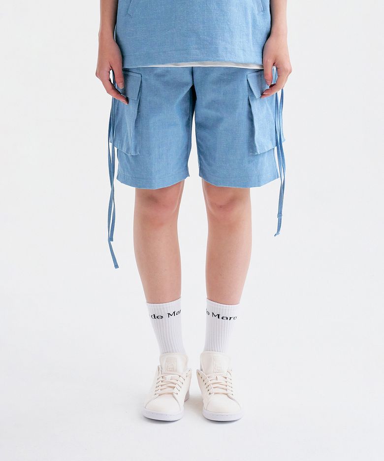DENIM CARGO HALF PANTS_SKY BLUE