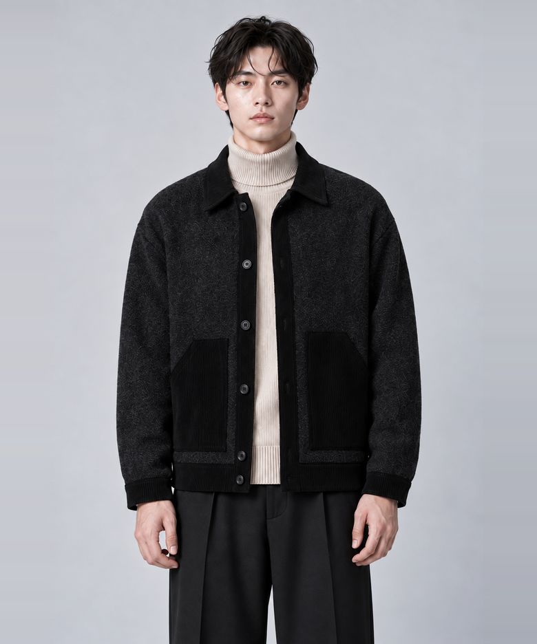 남성 코듀로이 배색 니트 셔츠형 가디건 간절기 겨울 아우터 CXS26SKCD201 BLA