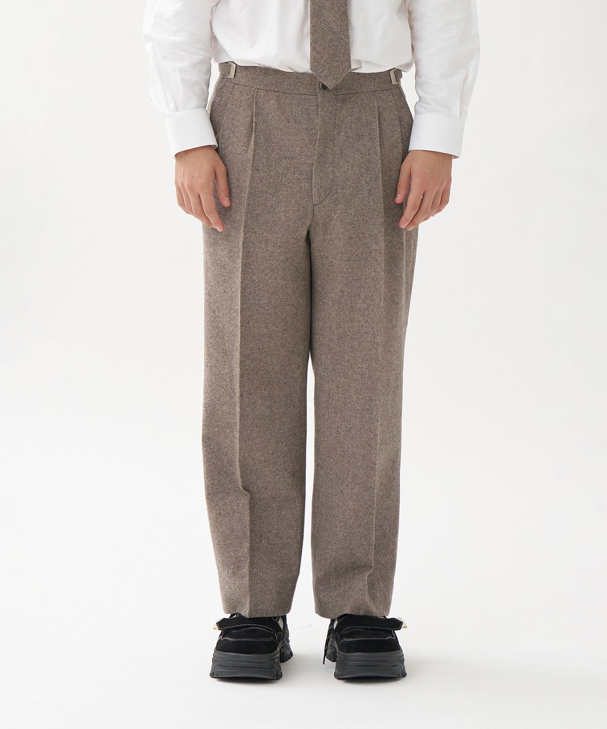 플랑 드 마룬(PLAN DE MAROON) MERINO WOOL PANTS_MELANGE BROWN