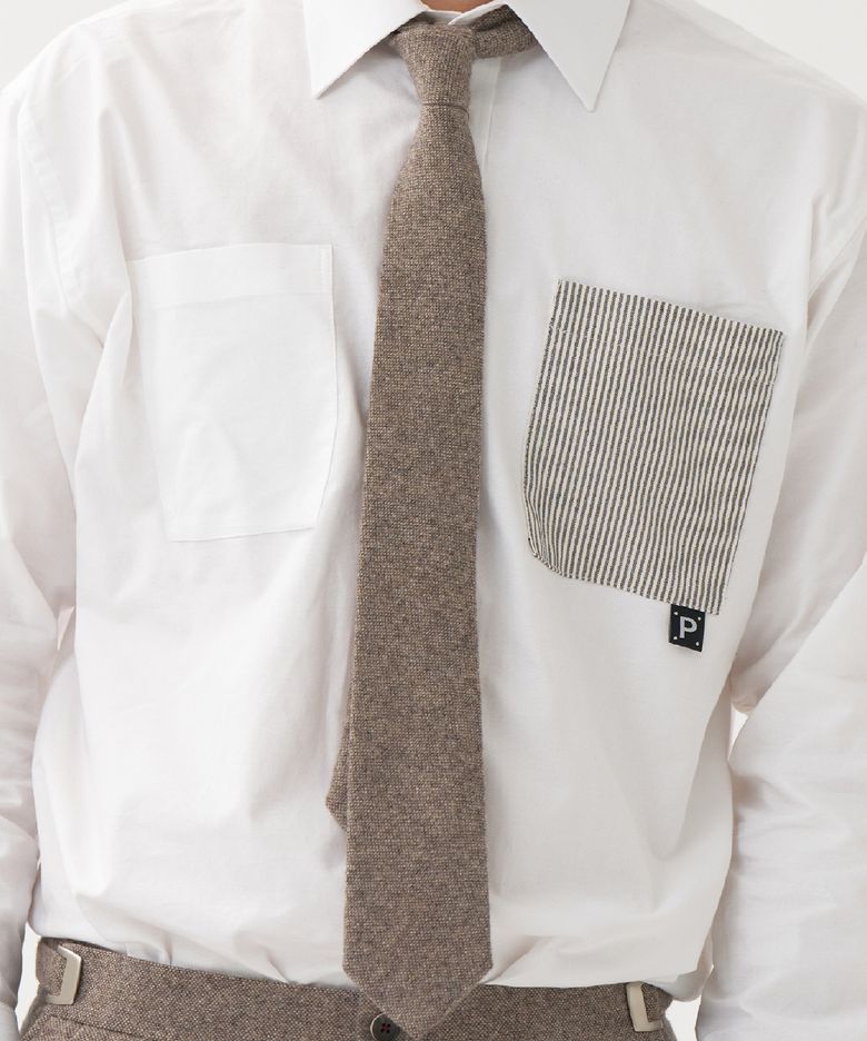 MERINO WOOL NECKTIE_MELANGE BROWN