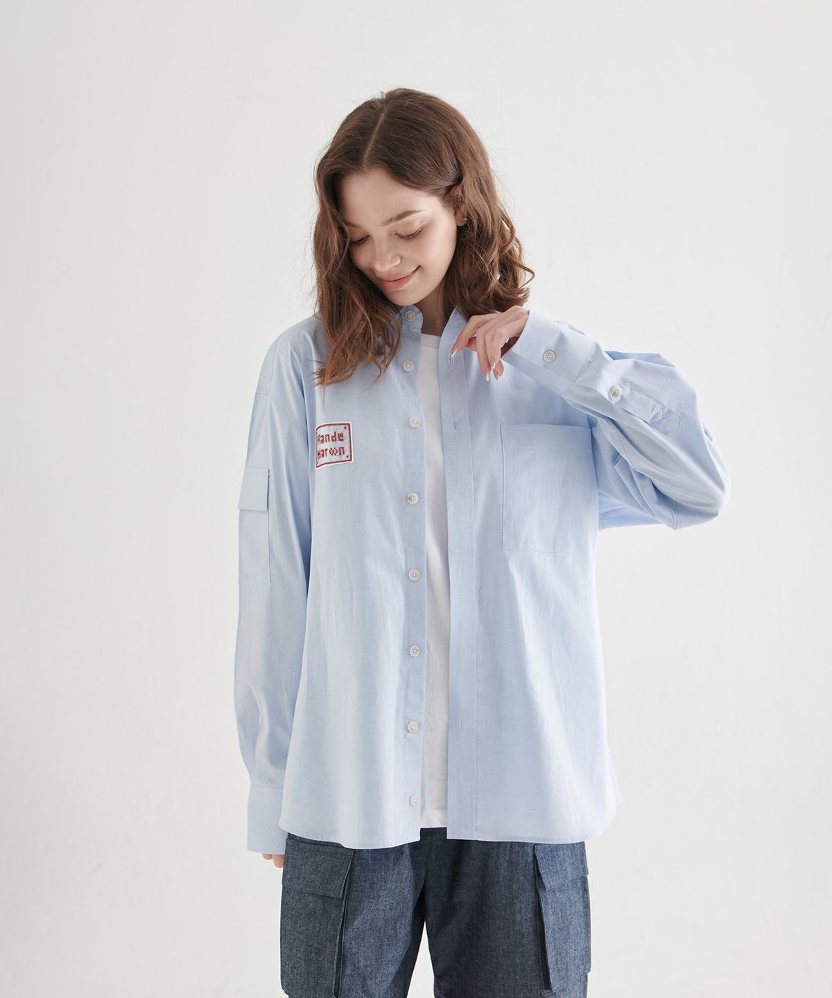 플랑 드 마룬(PLAN DE MAROON) SOLID CARGO SHIRT_SKY BLUE