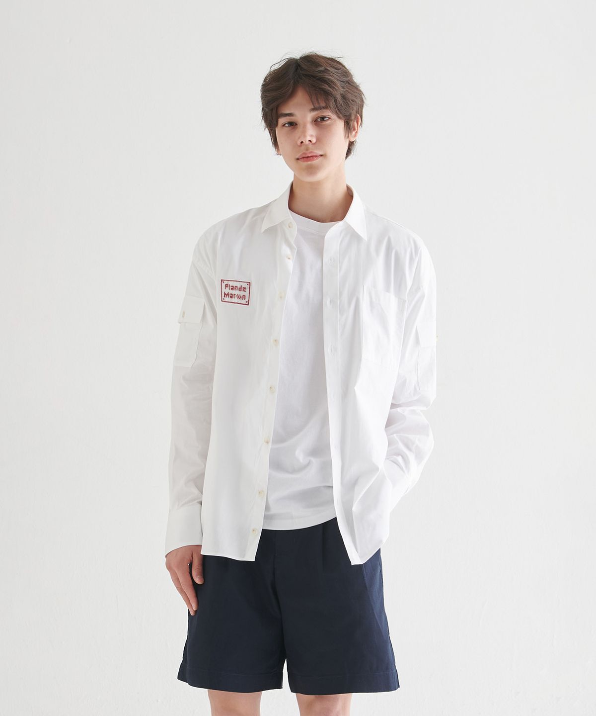 플랑 드 마룬(PLAN DE MAROON) SOLID CARGO SHIRT_WHITE