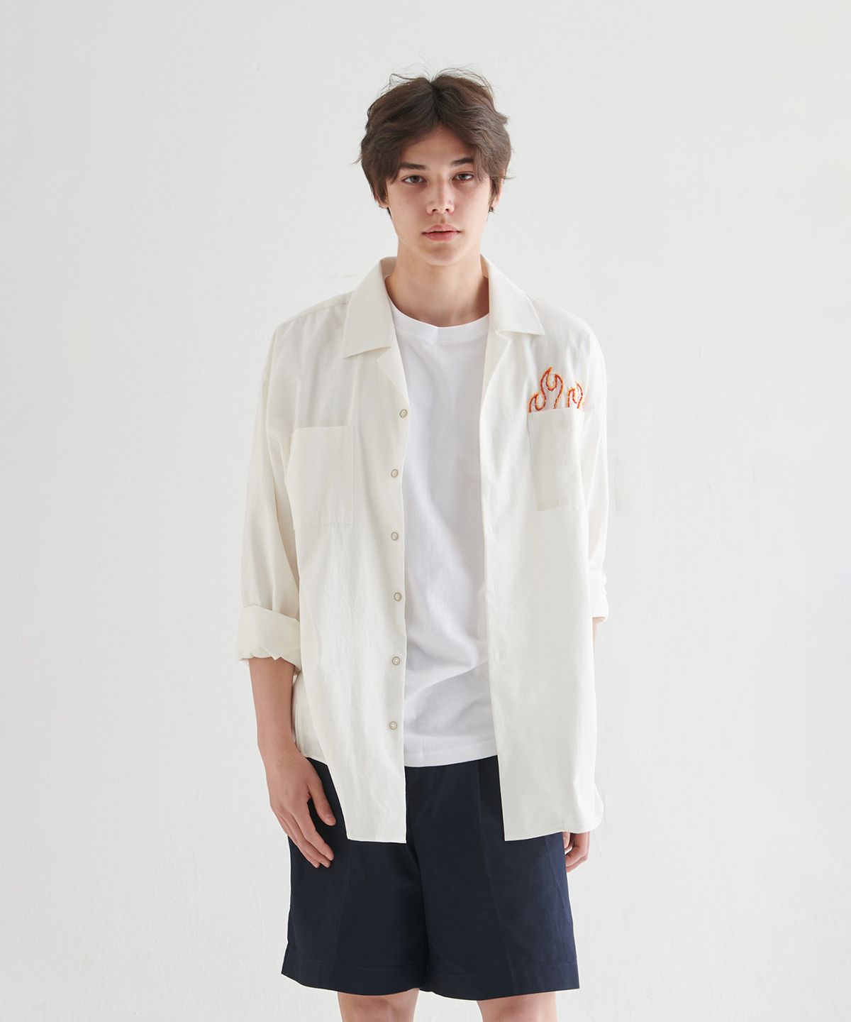 플랑 드 마룬(PLAN DE MAROON) HAND-STITCHED FLAME CAMP COLLAR SHIRT
