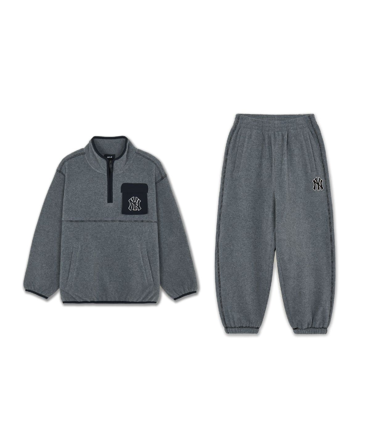 엠엘비 키즈(MLB KIDS) 아웃도어 폴라폴리스 반집업 맨투맨 세트 NY (D.Melange Grey)