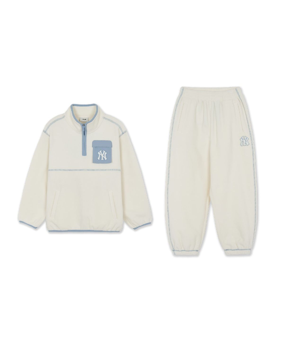 엠엘비 키즈(MLB KIDS) 아웃도어 폴라폴리스 반집업 맨투맨 세트 NY (Cream)