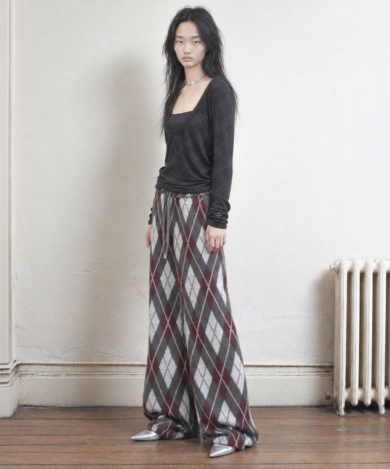 NUIT ARGYLE KNIT LOUNGE PANTS_CHARCOAL