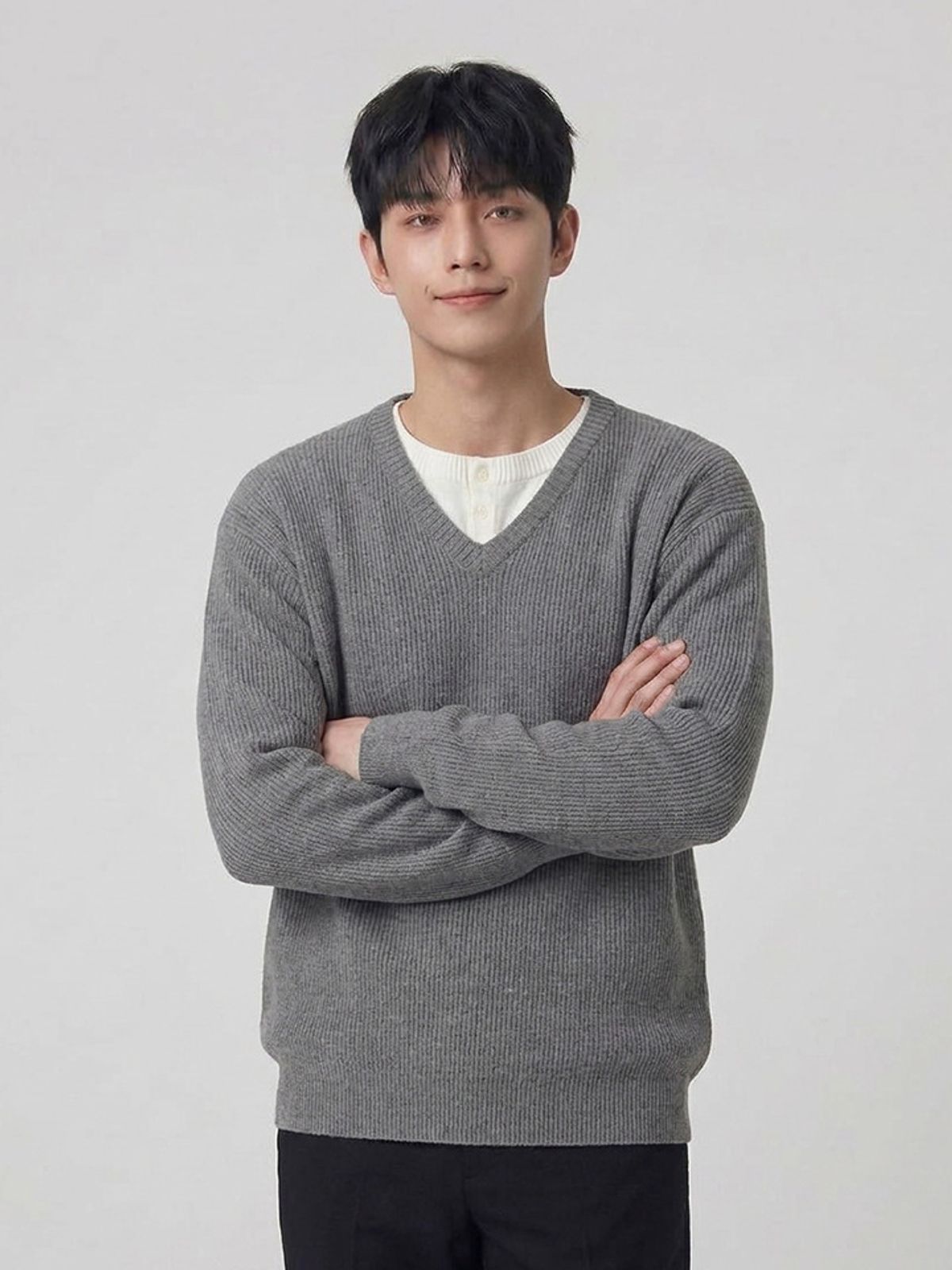 행텐(HANGTEN) 남성 브이넥 헨리 레이어드 풀오버 니트_055(10590-040-804-69)