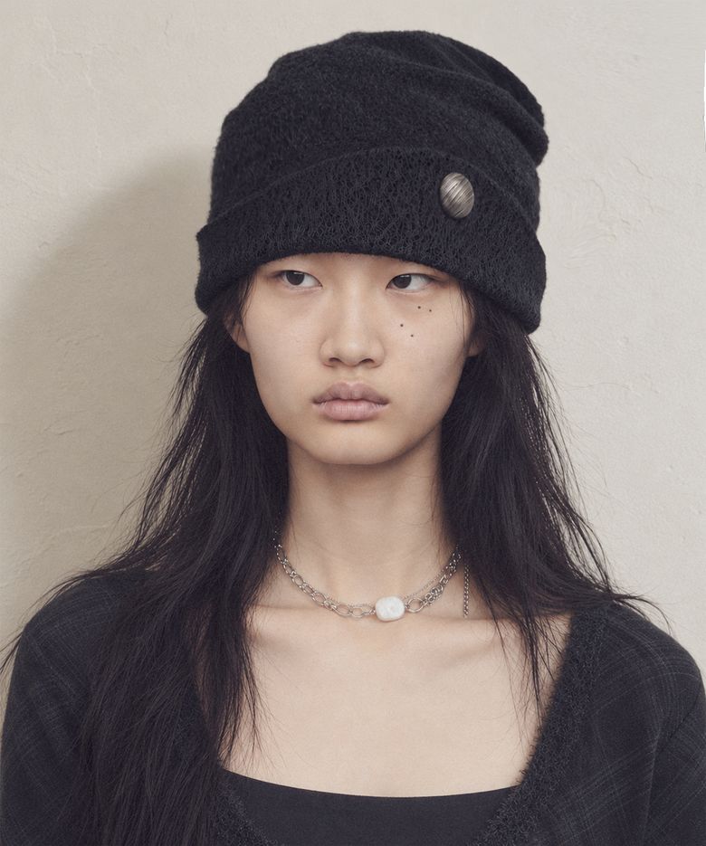 THENA VELOUR JACQUARD BEANIE_BLACK