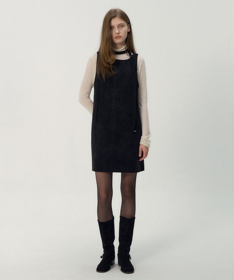 Moel Sleeveless Suede Mini Dress_Black