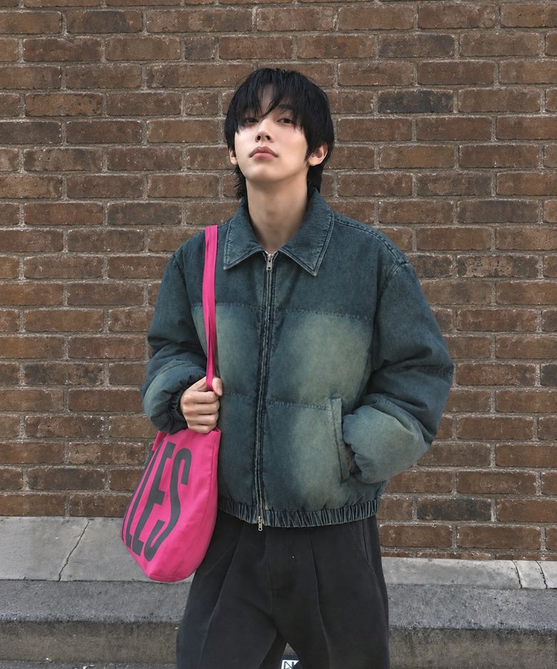 Vintage Denim Puffer Jacket(BLUE)