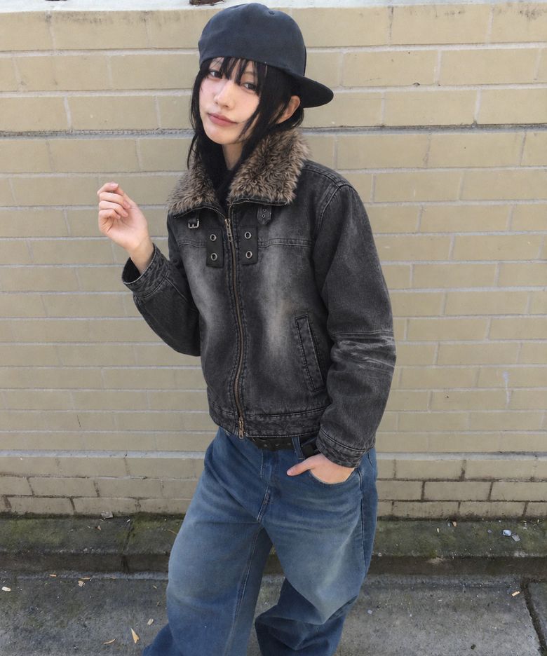 Wolf Corduroy Fur Jacket(CHARCOAL)