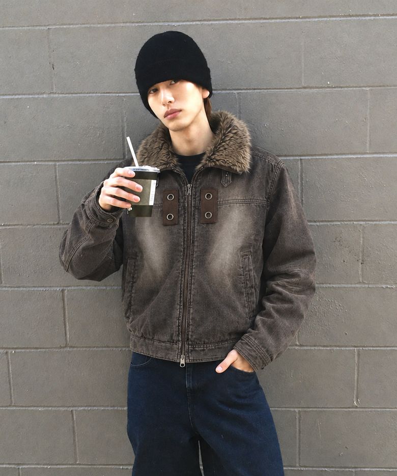 Wolf Corduroy Fur Jacket(BROWN)