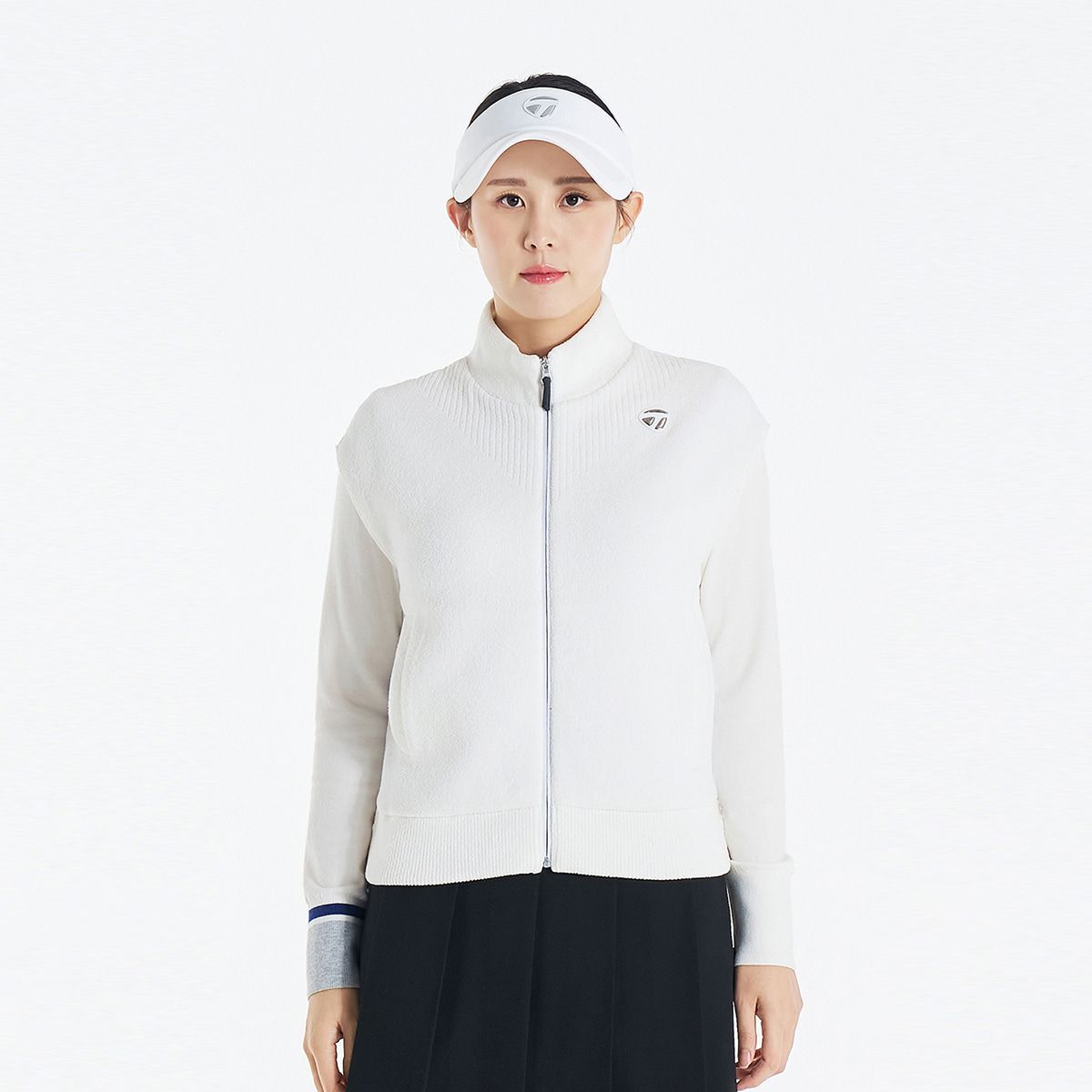 테일러메이드 어패럴(TAYLORMADE APPAREL) 26FW 여성 우븐 믹스 집업 니트 베스트 TS6-73HG21-100