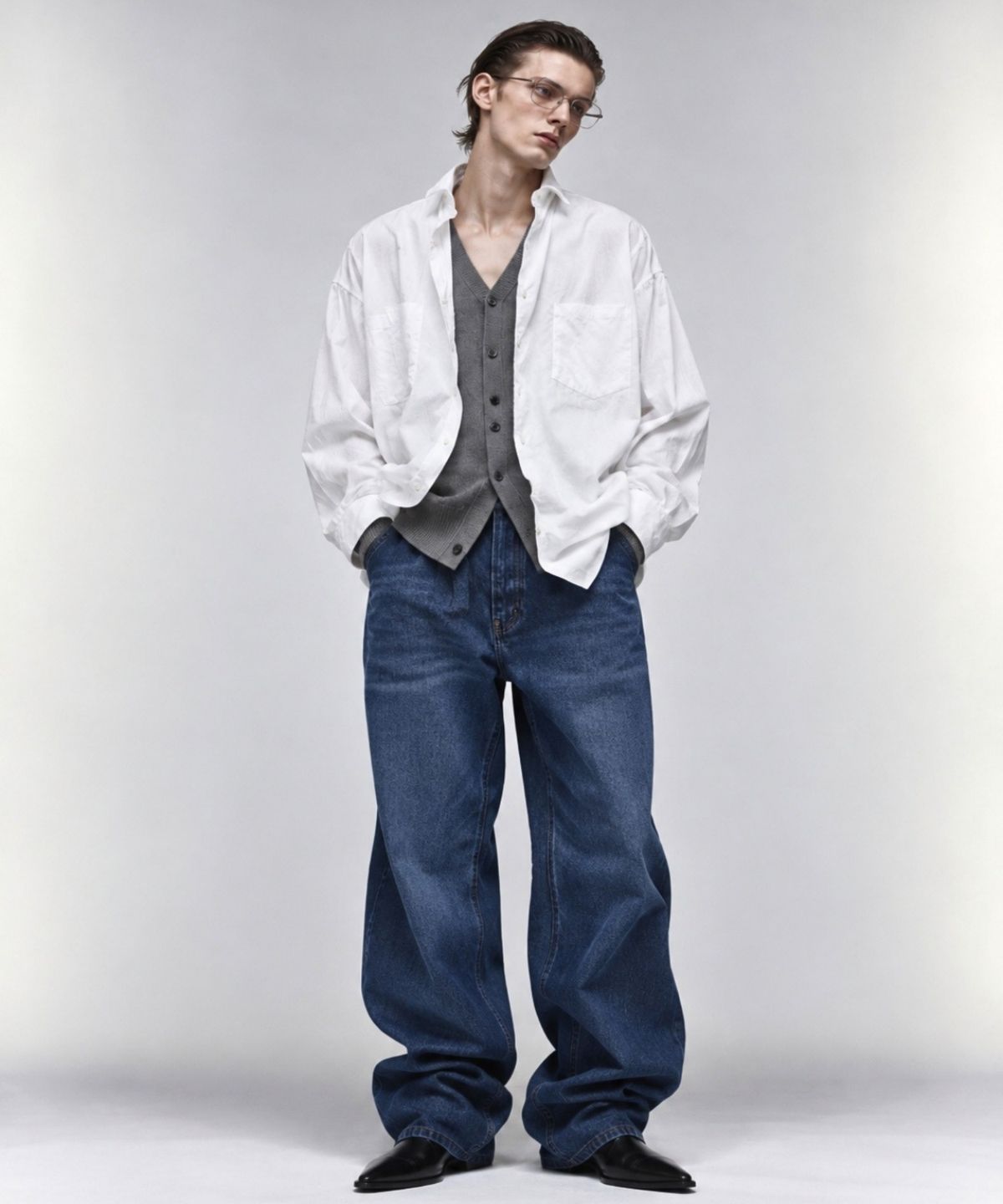 오디너리피플(ORDINARY PEOPLE) RE Raw Sculpted Solid Wire Shirt [WHITE]