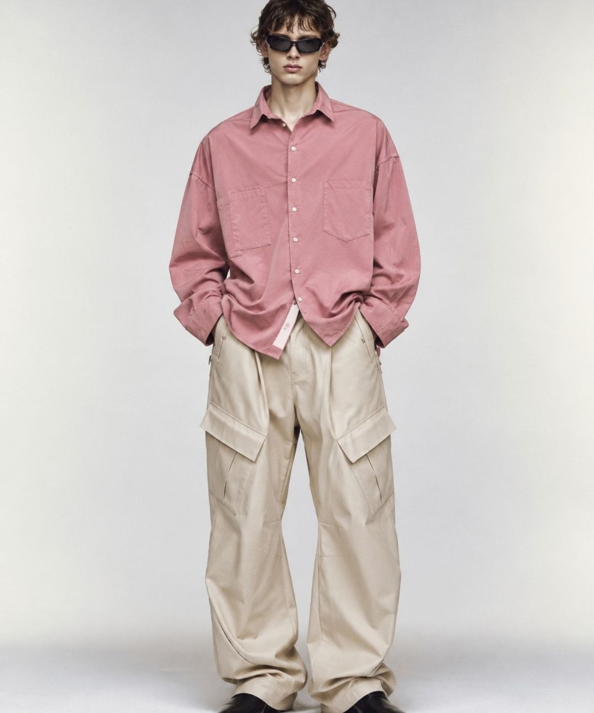 오디너리피플(ORDINARY PEOPLE) RE Raw Sculpted Solid Wire Shirt [PINK]