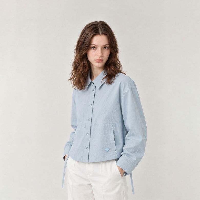 Collared Drawstring Jacket_L/BLUE
