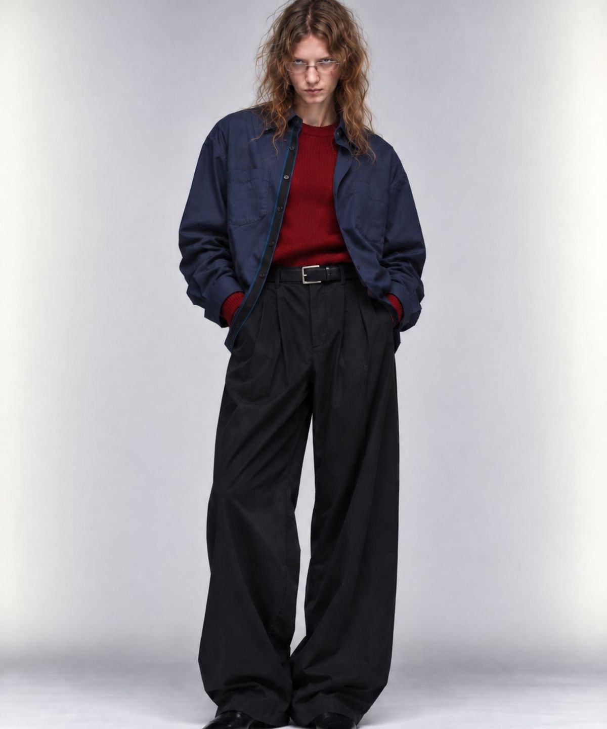 오디너리피플(ORDINARY PEOPLE) RE Raw Sculpted Solid Wire Shirt [BLUE NAVY]