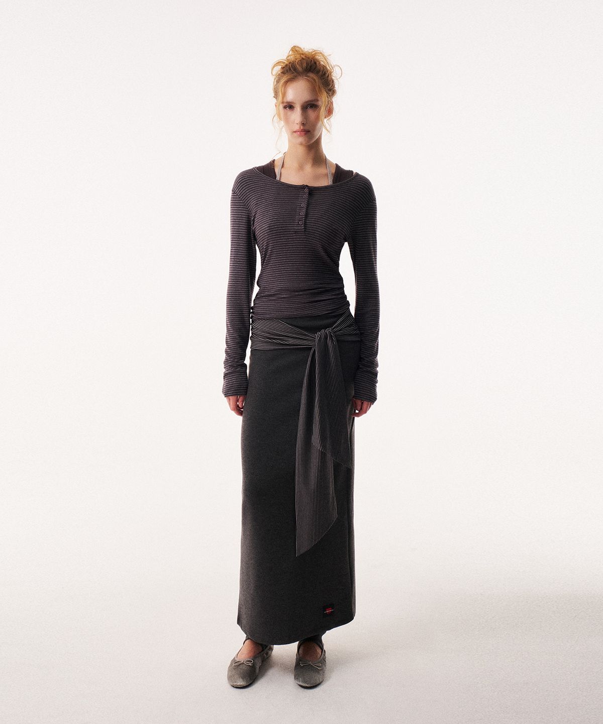 레코딩하우스(RECORDINGHOUSE) [W] REC SLIT LONG SKIRT [CHARCOAL]