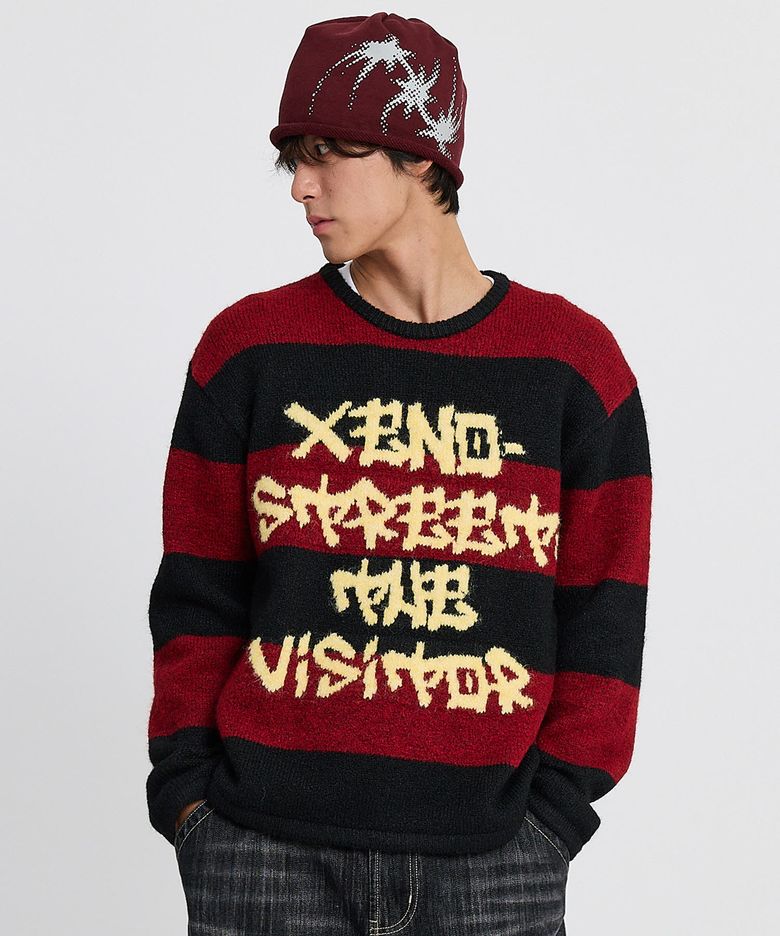 Xeno Street 스트라이프 니트 버건디