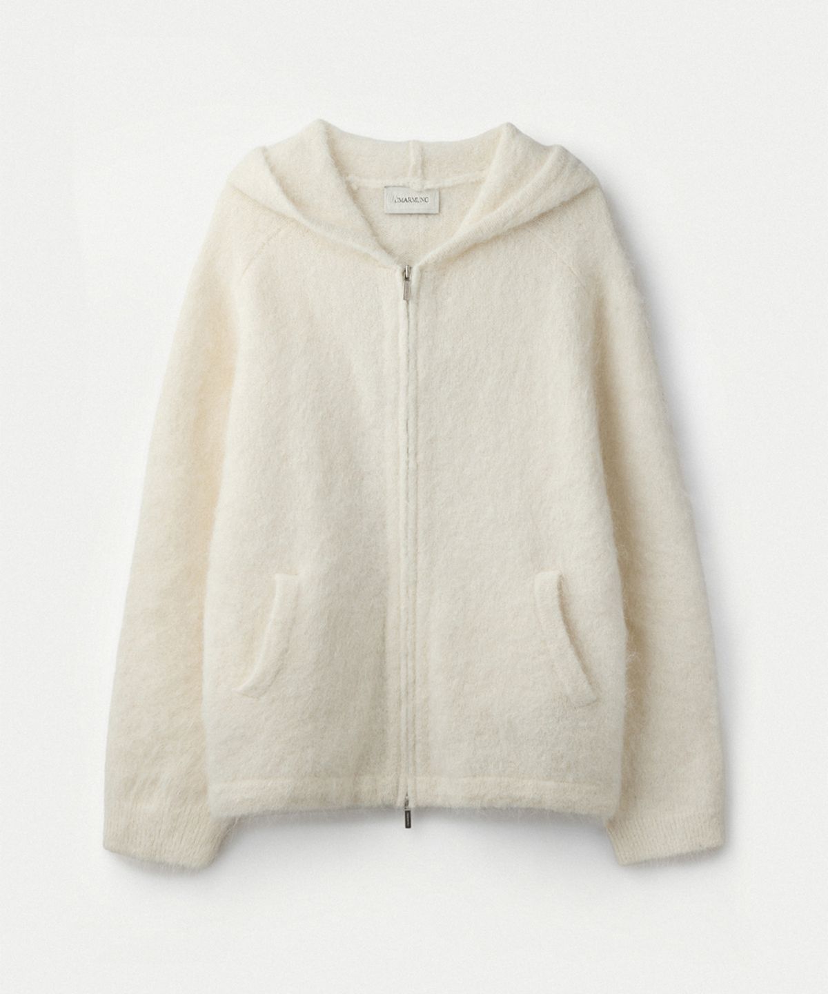 우마뭉(UMARMUNG) Alpaca convertible hood zip up jacket_Ivory