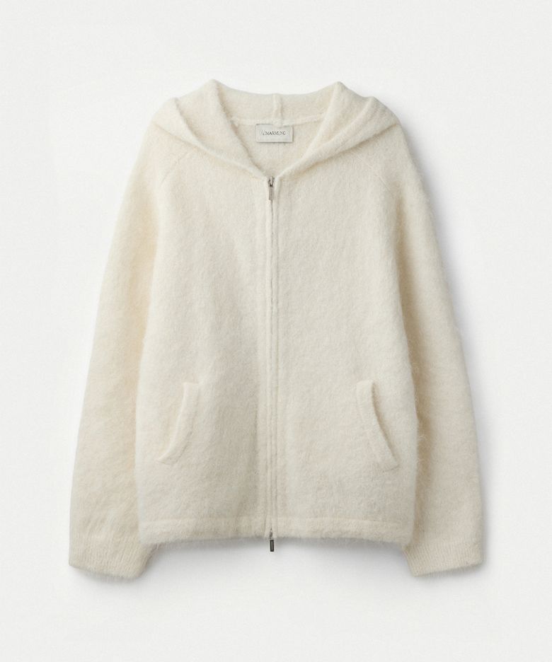 Alpaca convertible hood zip up jacket_Ivory