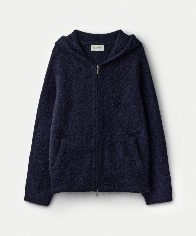 Alpaca convertible hood zip up jacket_Deep sea