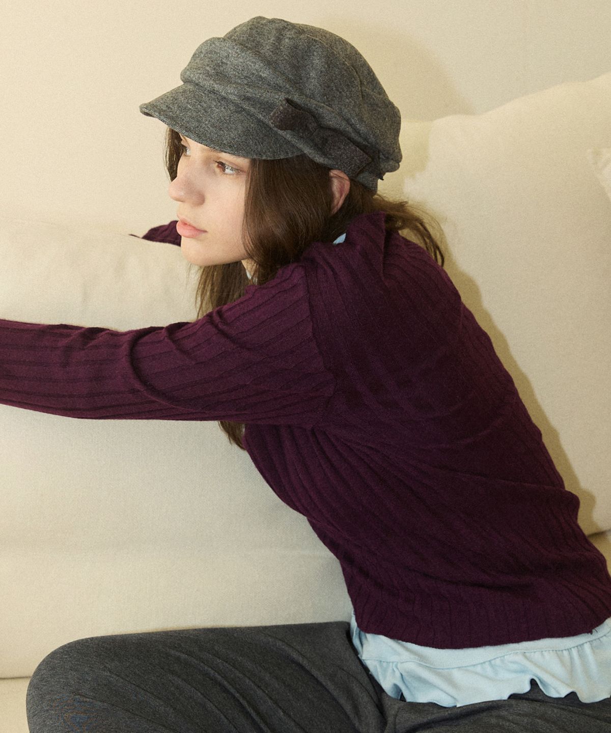 어다울(ADAUL) Fuzzy drape ribbon cap - 2color