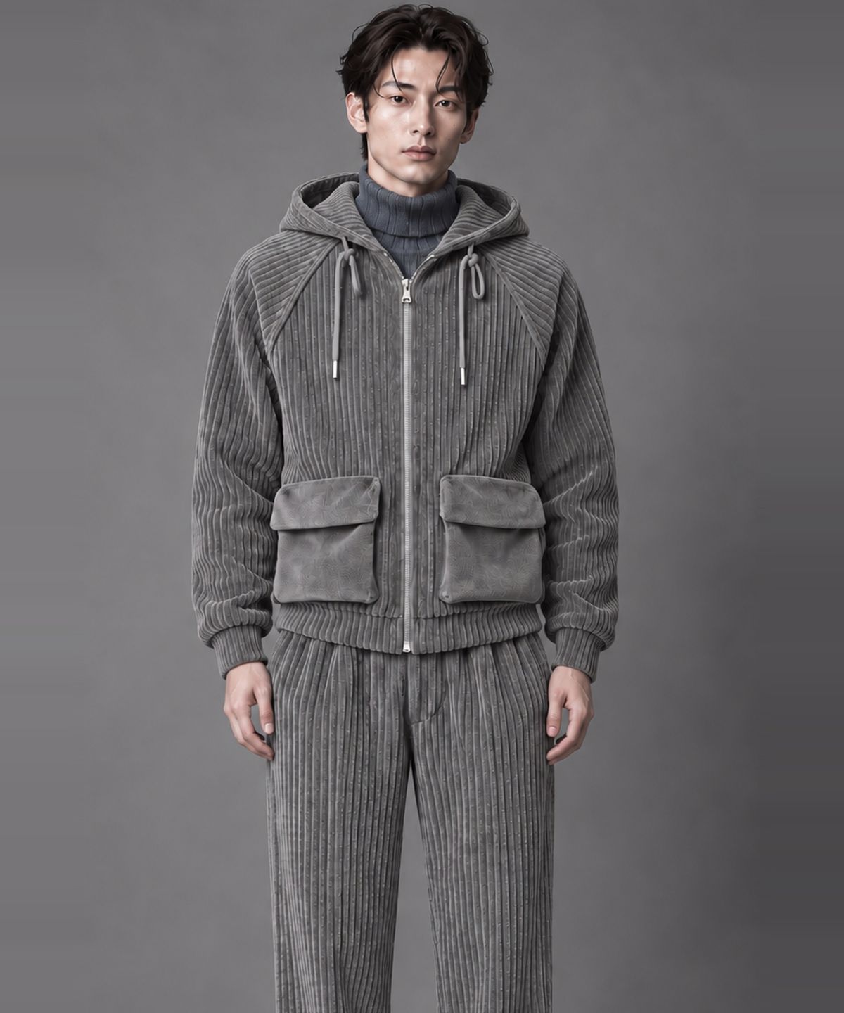 커스텀어스(CUSTOMUS) 남자 코듀로이 후드집업 점퍼 겨울 골덴 자켓 CXS26WKHJA01 GRY