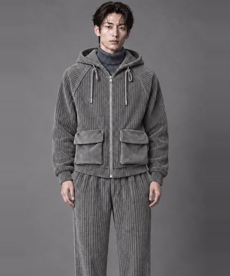 남자 코듀로이 후드집업 점퍼 겨울 골덴 자켓 CXS26WKHJA01 GRY