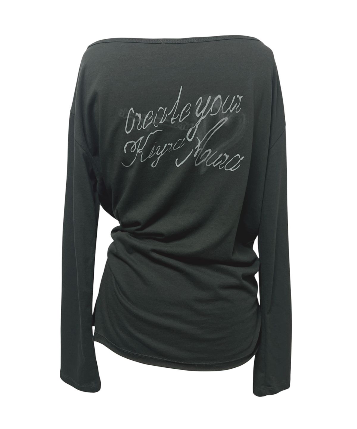 키라(KIYRA) Lettering Button-Up Oversized One-Shoulder Tee [Dark Charcoal]