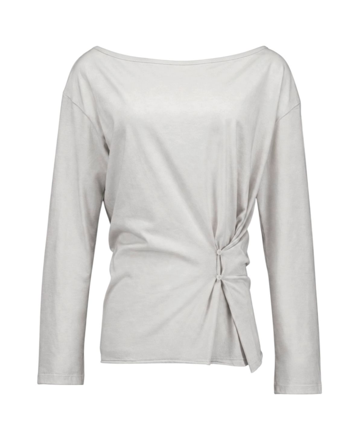키라(KIYRA) Lettering Button-Up Oversized One-Shoulder Tee [Light Gray]
