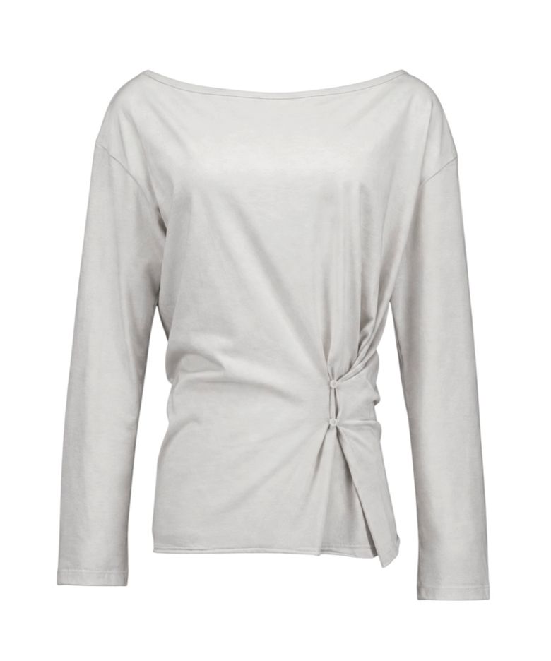 Lettering Button-Up Oversized One-Shoulder Tee [Light Gray]