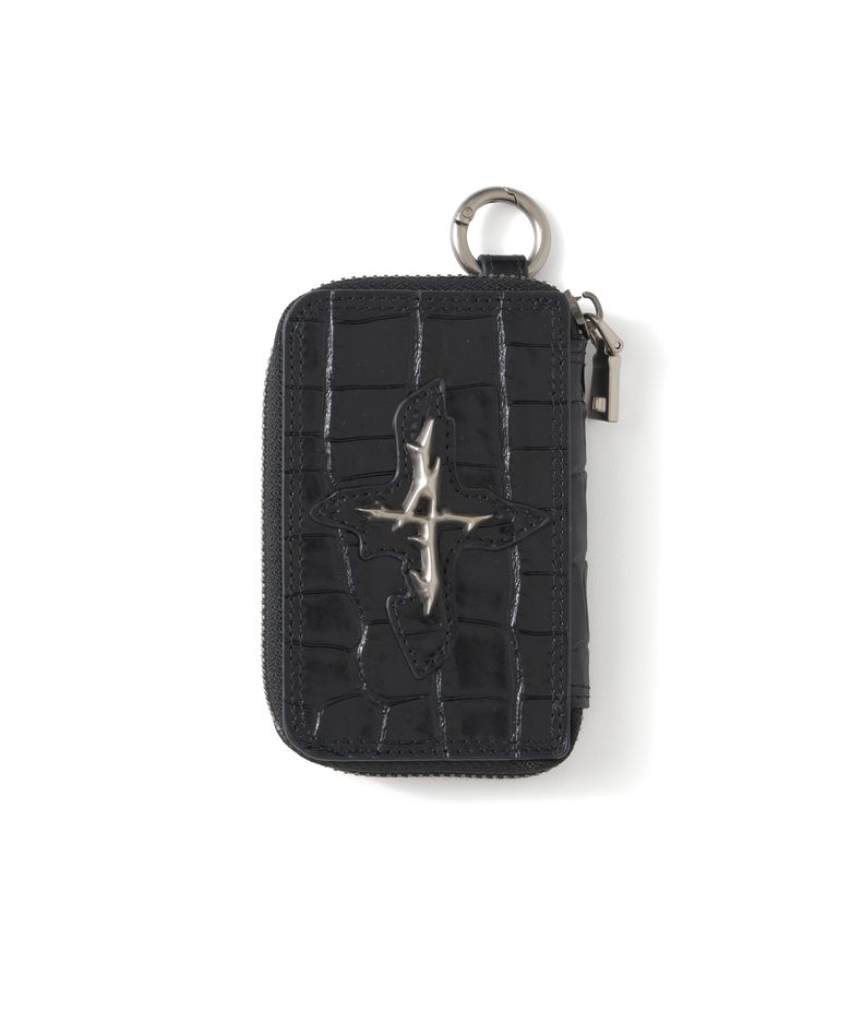 4 Symbol Embossed Leather Card Wallet - Black