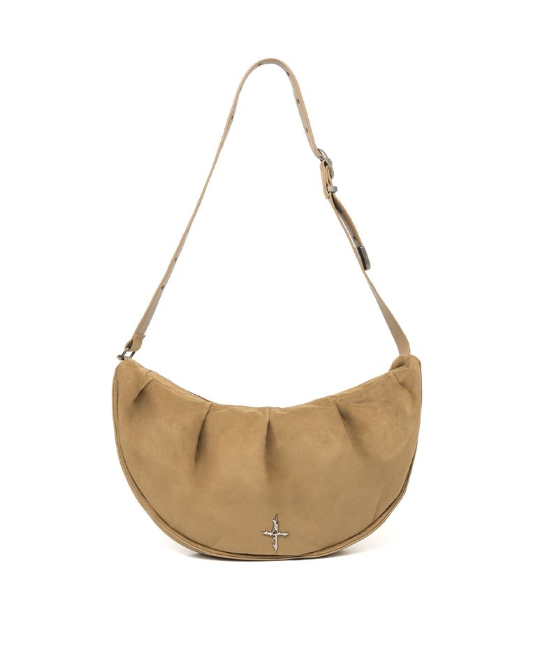 Shirred Suede Hobo Bag - Beige