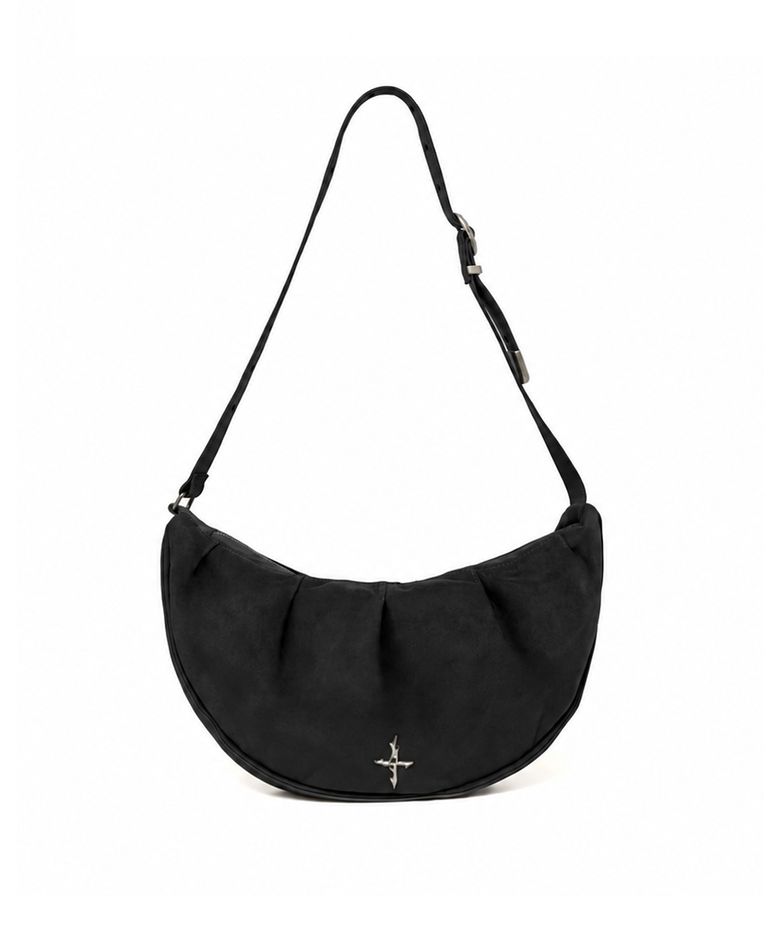 Shirred Suede Hobo Bag - Black