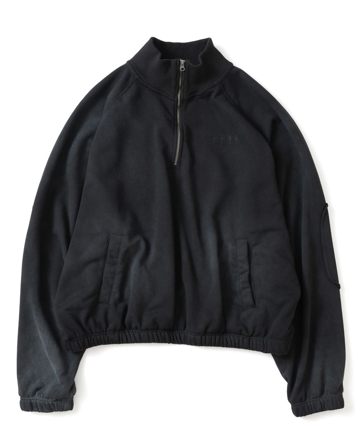 낫포너드(NOT4NERD) Elbow Patch Raglan Half Zip Up - Black