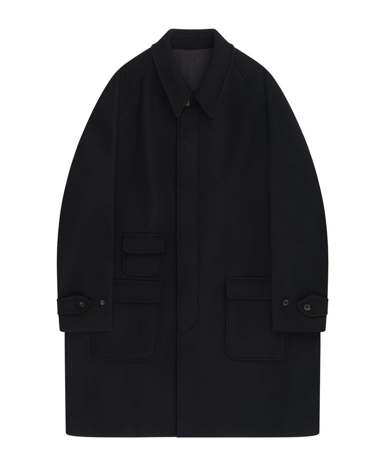 Heavy Wool Balmacaan Coat (Navy)